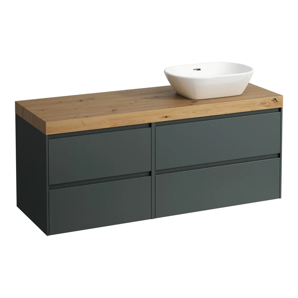 LAUFEN LANI Modular 1400, Waschtischplatte 65 mm (.267 Wildeiche), Ausschnitt rechts, 4 Schubladen: Element 800 rechts + Element 600 links 1370 x 495 x 580 mm #H4065831122661 - 266 - Verkehrsgrau