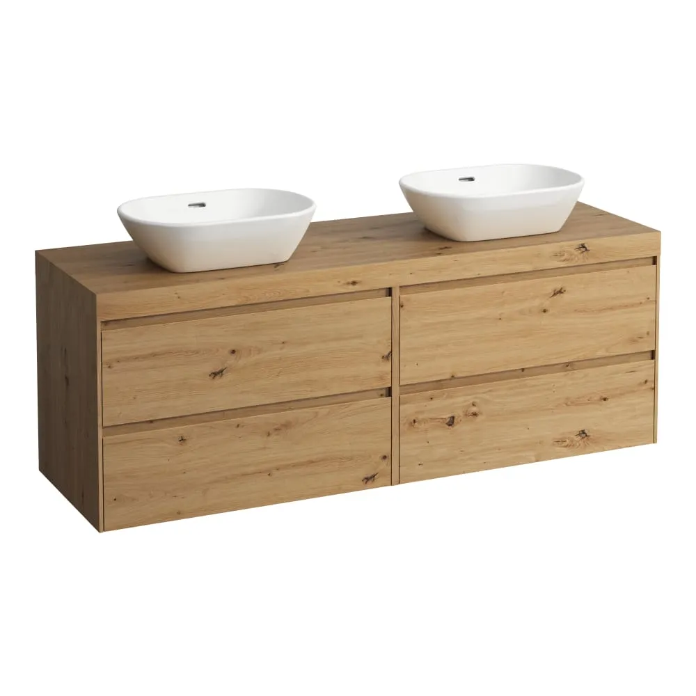LAUFEN LANI Modular 1600, Waschtischplatte 65 mm (.267 Wildeiche), Ausschnitt links und rechts, 4 Schubladen: Element 800 rechts + Element 800 links 1570 x 495 x 580 mm #H4065941122671 - 267 - Wildeiche