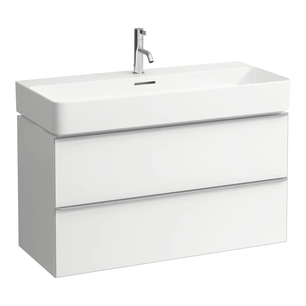 LAUFEN SPACE Waschtischunterbau, 2 Schubladen, passend zu Waschtisch VAL H810287 930 x 410 x 520 mm #H4102021601001 - 100 - Weiß matt, mit Griff Aluminium