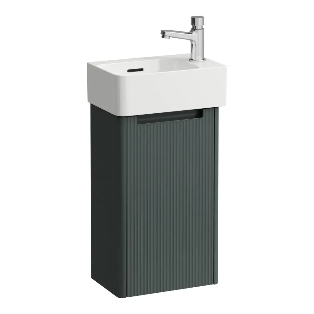 LAUFEN Komplettset 340: VAL Waschtisch H815280 weiß, 1 Hahnloch rechts + JUNA Waschtischunterbau H411562, 1 Tür, Scharnier rechts 340 x 220 x 635 mm #H8632802661061 - 266 - Verkehrsgrau