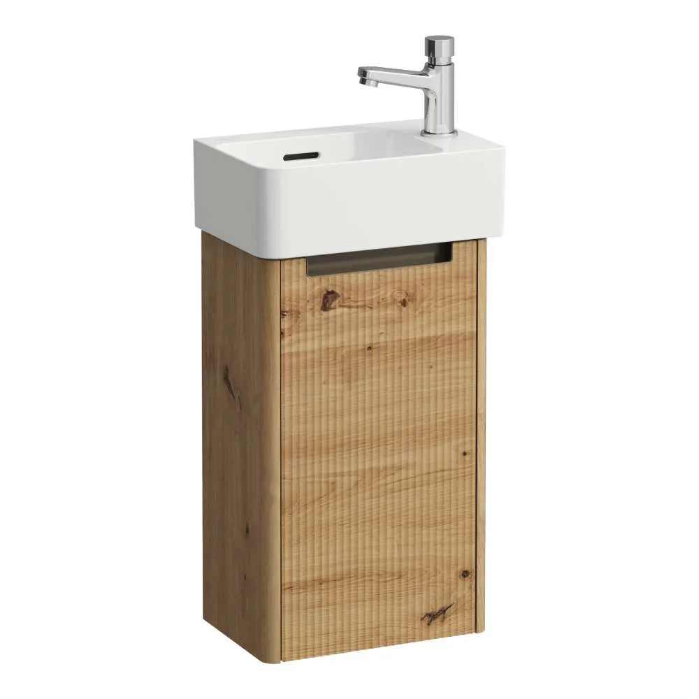 LAUFEN Komplettset 340: VAL Waschtisch H815280 weiß, 1 Hahnloch rechts + JUNA Waschtischunterbau H411562, 1 Tür, Scharnier rechts 340 x 220 x 635 mm #H8632802671061 - 267 - Wildeiche