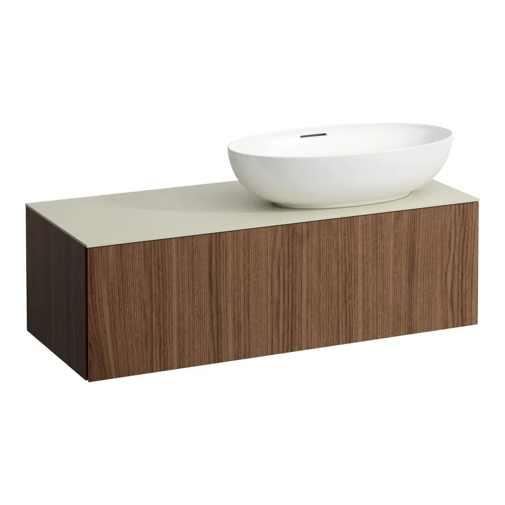 LAUFEN ILBAGNOALESSI Schubladenelement 1200, 1 Schublade, Ausschnitt rechts, Calce Avorio Top inkl. gebohrtes Hahnloch, passend zu Waschtisch H818977/8 1200 x 500 x 370 mm #H4313190976301 - 630 - Noce canaletto