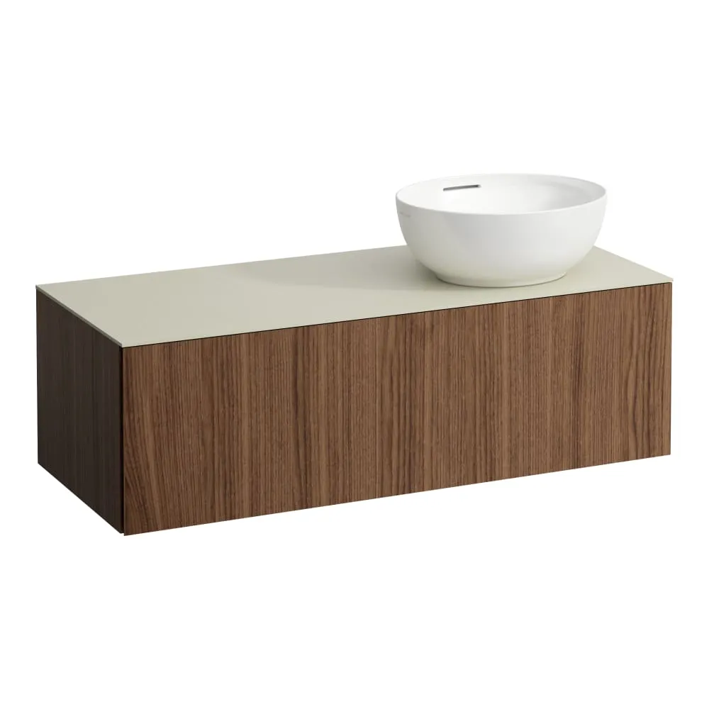 LAUFEN ILBAGNOALESSI Schubladenelement 1200, 1 Schublade, Ausschnitt rechts, Calce Avorio Top inkl. gebohrtes Hahnloch, passend zu Waschtisch H818975/6 1200 x 500 x 370 mm #H4313170976301 - 630 - Noce canaletto