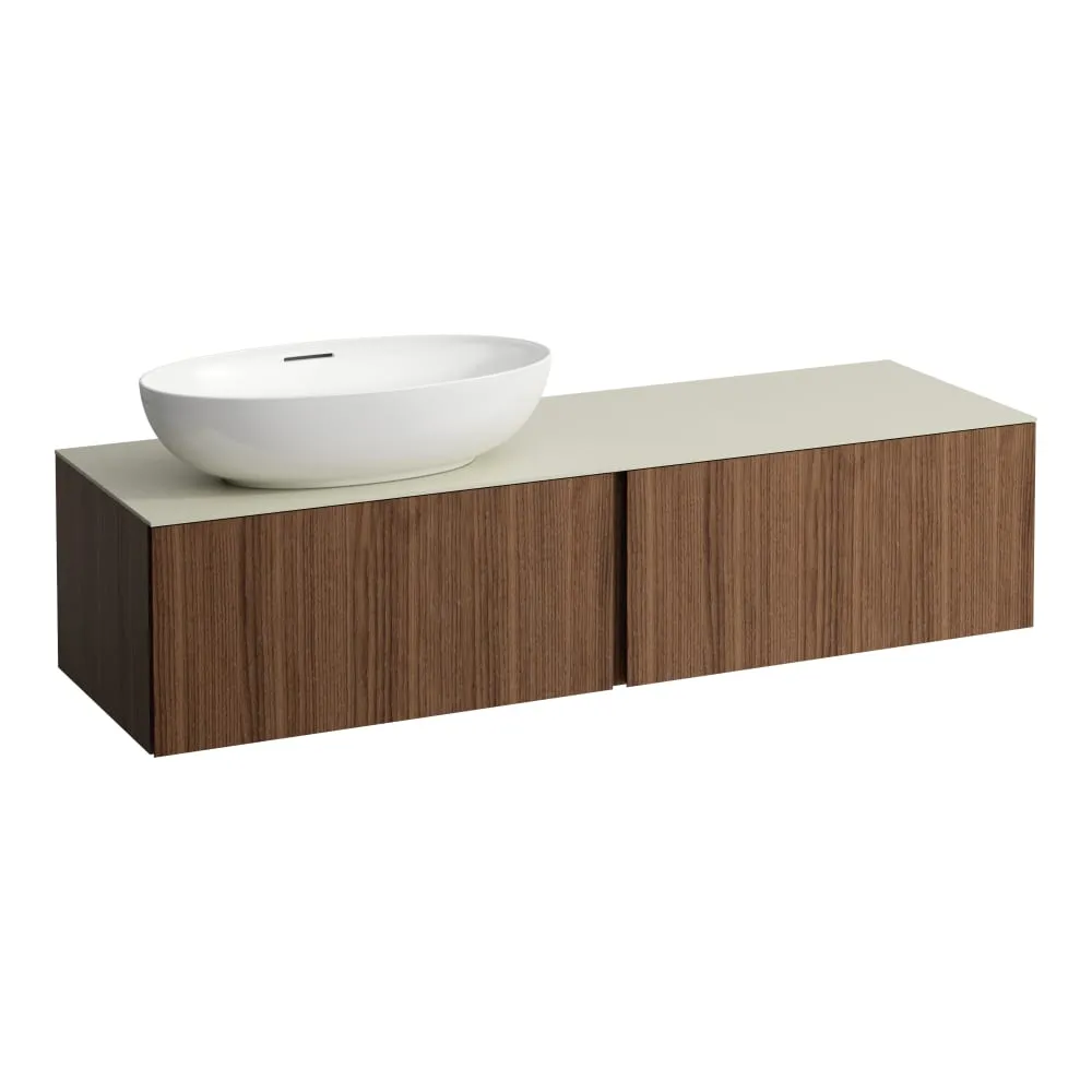 LAUFEN ILBAGNOALESSI Schubladenelement 1600, 2 Schubladen, Ausschnitt links, Calce Avorio Top inkl. gebohrtes Hahnloch, passend zu Waschtisch H818975/6, H818977/8 1600 x 500 x 370 mm #H4313550976301 - 630 - Noce canaletto