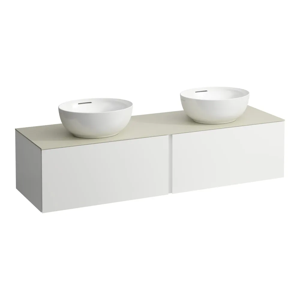 LAUFEN ILBAGNOALESSI Schubladenelement 1600, 2 Schubladen, Ausschnitt links und rechts, Calce Avorio Top inkl. gebohrtes Hahnloch, passend zu Waschtisch H818975/6, H818977/8 1600 x 500 x 370 mm #H4313570972601 - 260 - Weiß matt