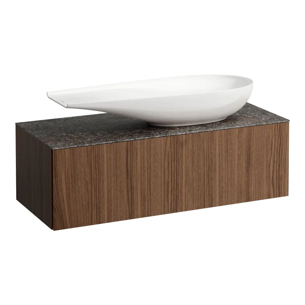 LAUFEN ILBAGNOALESSI Schubladenelement 1200, 1 Schublade, Ausschnitt rechts, Marrone Naturale Top inkl. gebohrtes Hahnloch, passend zu H818974 1200 x 500 x 370 mm #H4323250976301 - 630 - Noce canaletto