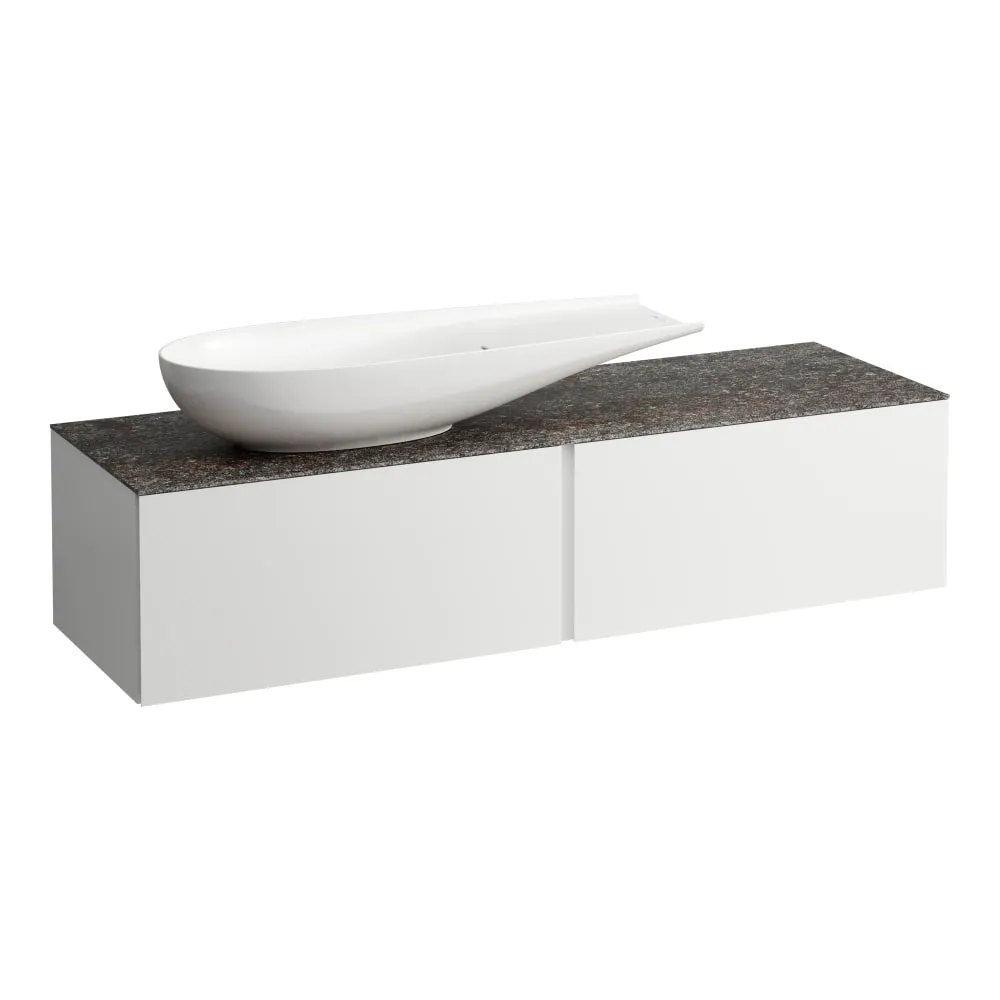 LAUFEN ILBAGNOALESSI Schubladenelement 1600, 2 Schubladen, Ausschnitt links, Marrone Naturale Top, passend zu Waschtisch H818974 1600 x 500 x 370 mm #H4323420972601 - 260 - Weiß matt