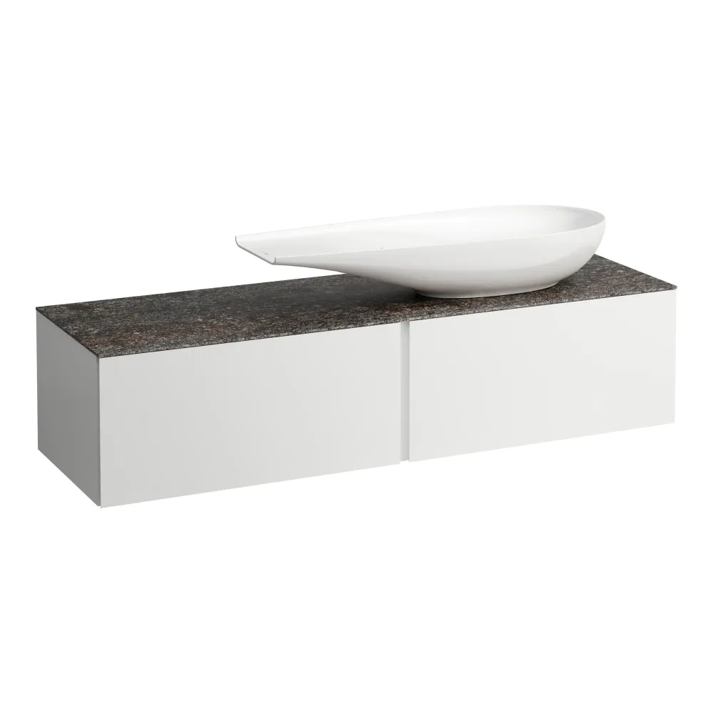 LAUFEN ILBAGNOALESSI Schubladenelement 1600, 2 Schubladen, Ausschnitt rechts, Marrone Naturale Top inkl. gebohrtes Hahnloch, passend zu Waschtisch H818974 1600 x 500 x 370 mm #H4323450972601 - 260 - Weiß matt