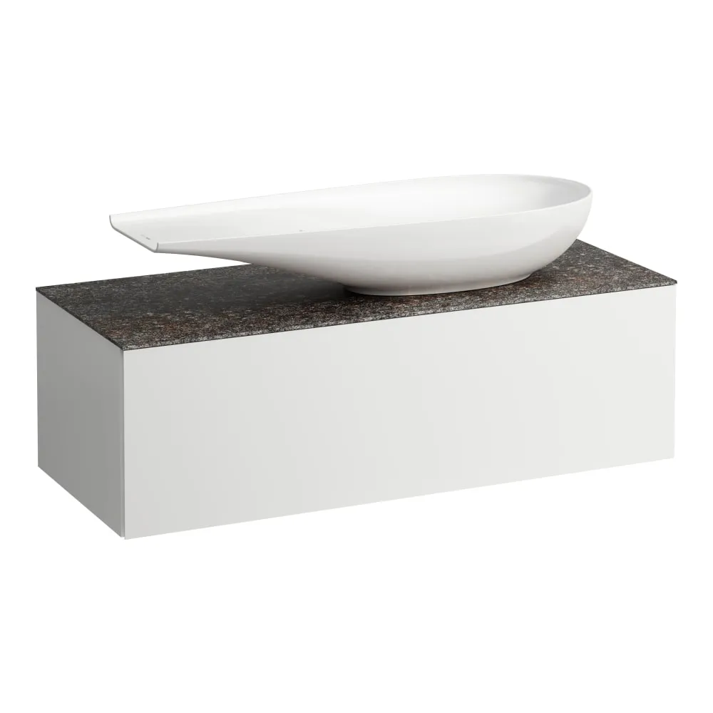LAUFEN ILBAGNOALESSI Schubladenelement 1200, 1 Schublade, Ausschnitt rechts, Marrone Naturale Top inkl. gebohrtes Hahnloch, passend zu H818974 1200 x 500 x 370 mm #H4323250972601 - 260 - Weiß matt