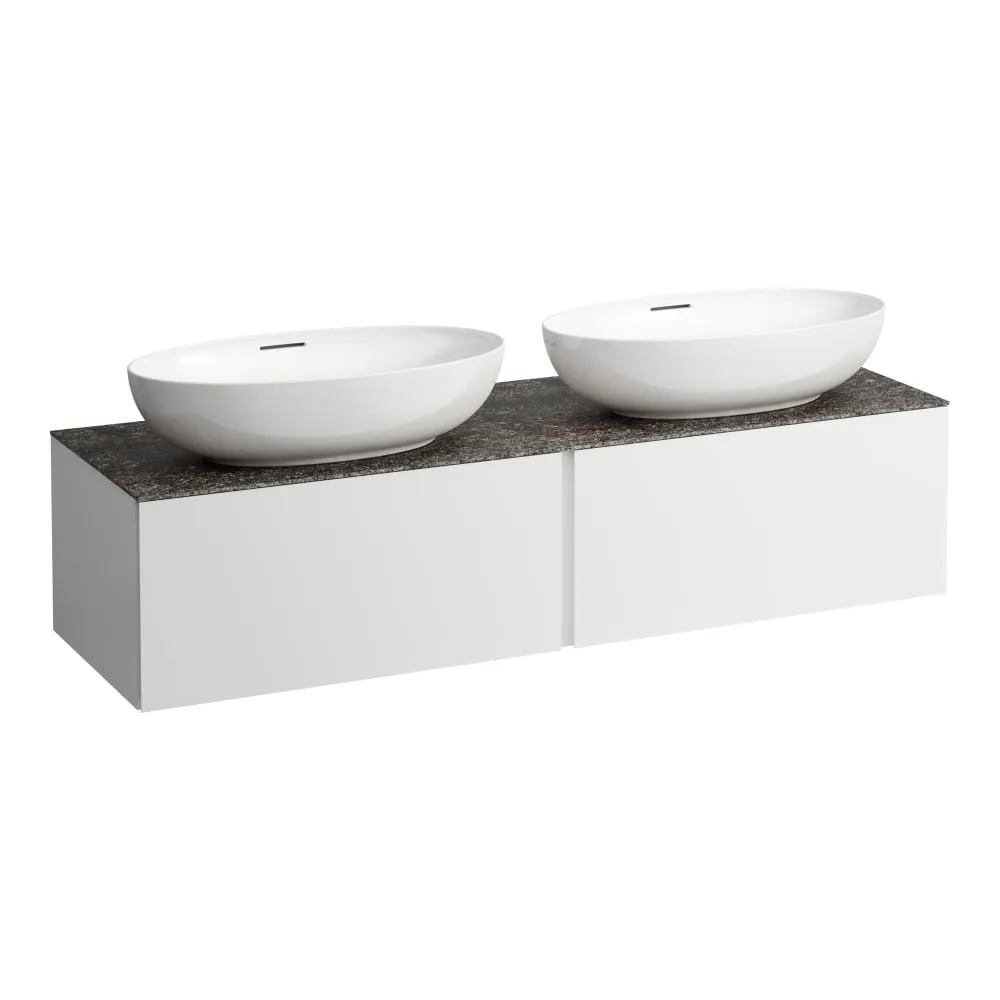 LAUFEN ILBAGNOALESSI Schubladenelement 1600, 2 Schubladen, Ausschnitt links und rechts, Marrone Naturale Top, passend zu Waschtisch H818975/6, H818977/8 1600 x 500 x 370 mm #H4323540972601 - 260 - Weiß matt