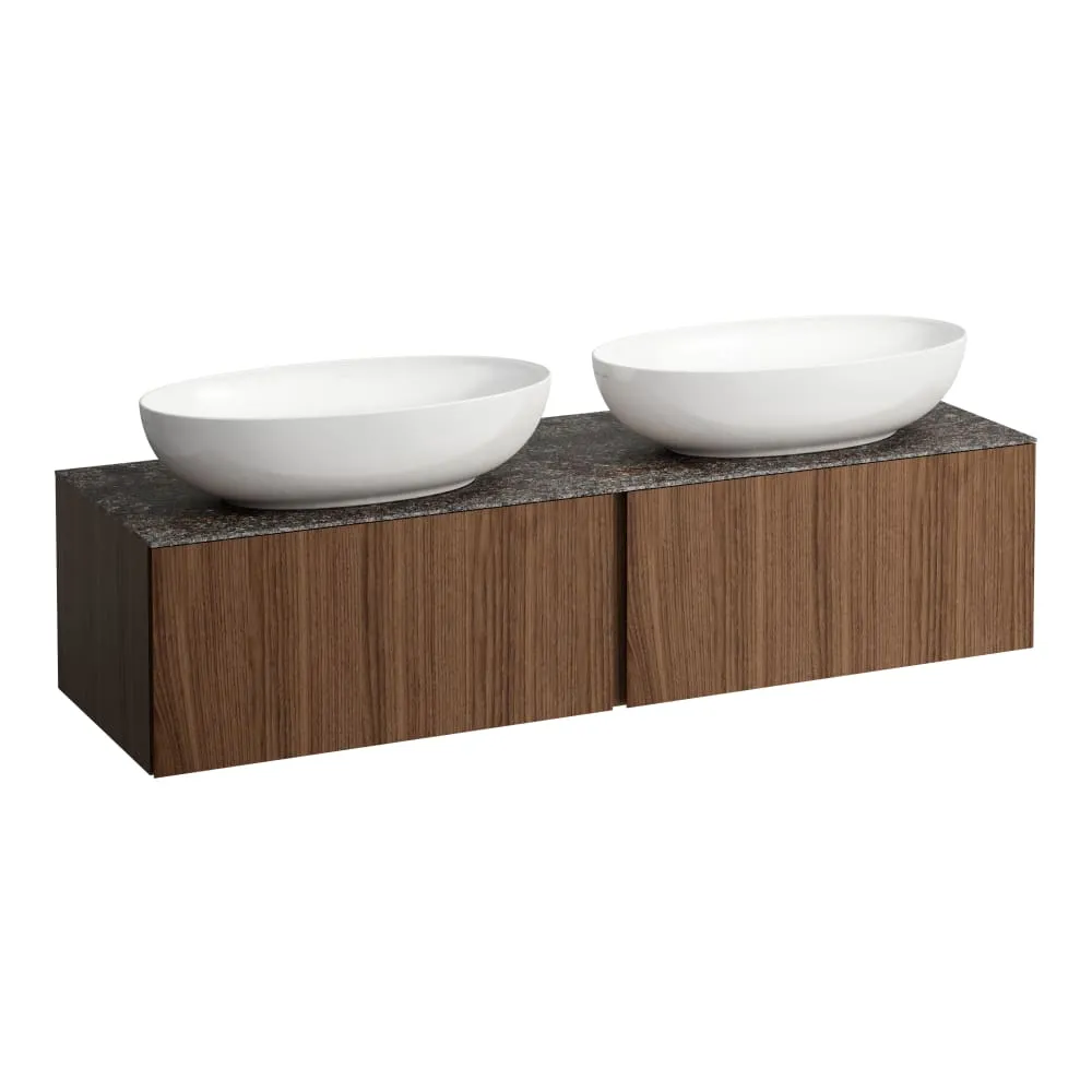 LAUFEN ILBAGNOALESSI Schubladenelement 1600, 2 Schubladen, Ausschnitt links und rechts, Marrone Naturale Top, passend zu Waschtisch H818975/6, H818977/8 1600 x 500 x 370 mm #H4323540976301 - 630 - Noce canaletto
