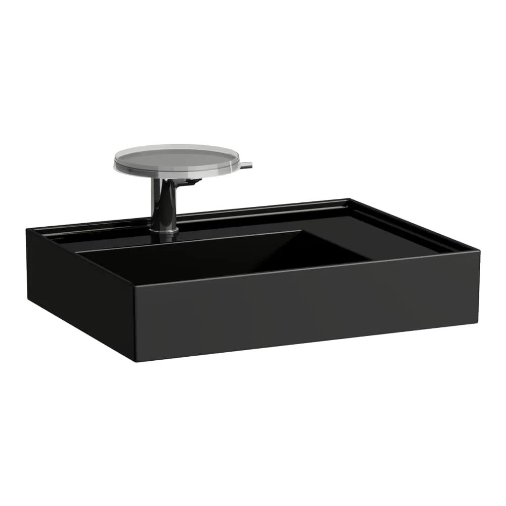 LAUFEN Kartell LAUFEN Aufsatzwaschtisch, wandgebunden, Ablage rechts, mit verdecktem Ablauf 600 x 460 x 120 mm #H8183340201121 - 020 - Schwarz glänzend