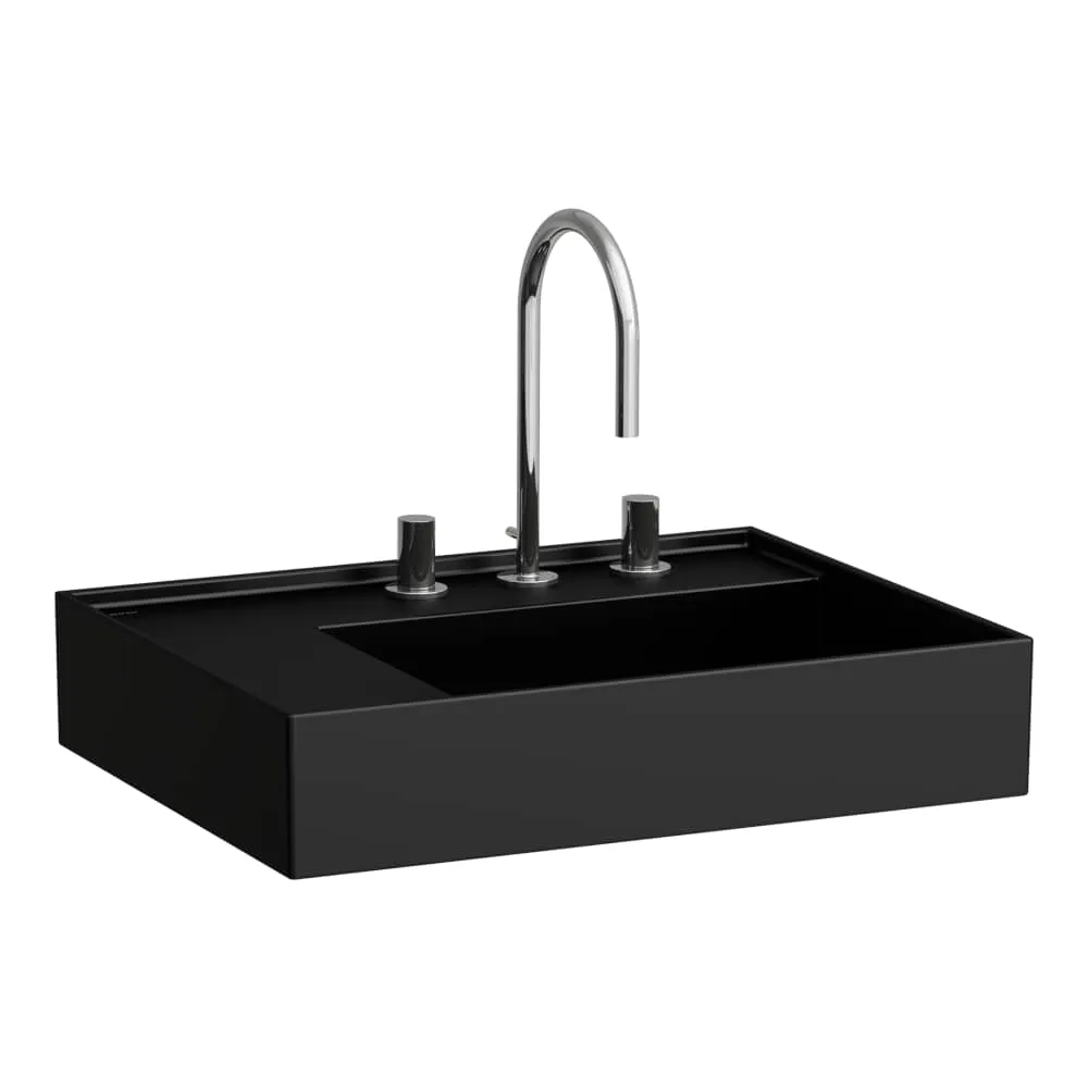 LAUFEN Kartell LAUFEN Waschtisch, Ablage links, mit verdecktem Ablauf 600 x 460 x 120 mm #H8103357161581 - 716 - Schwarz matt