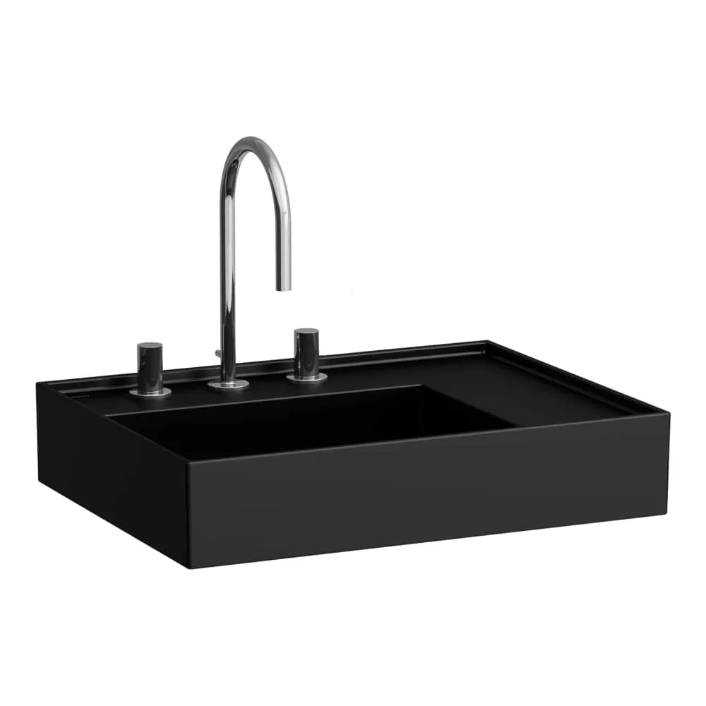 LAUFEN Kartell LAUFEN Waschtisch, Ablage rechts, mit verdecktem Ablauf 600 x 460 x 120 mm #H8103347161581 - 716 - Schwarz matt