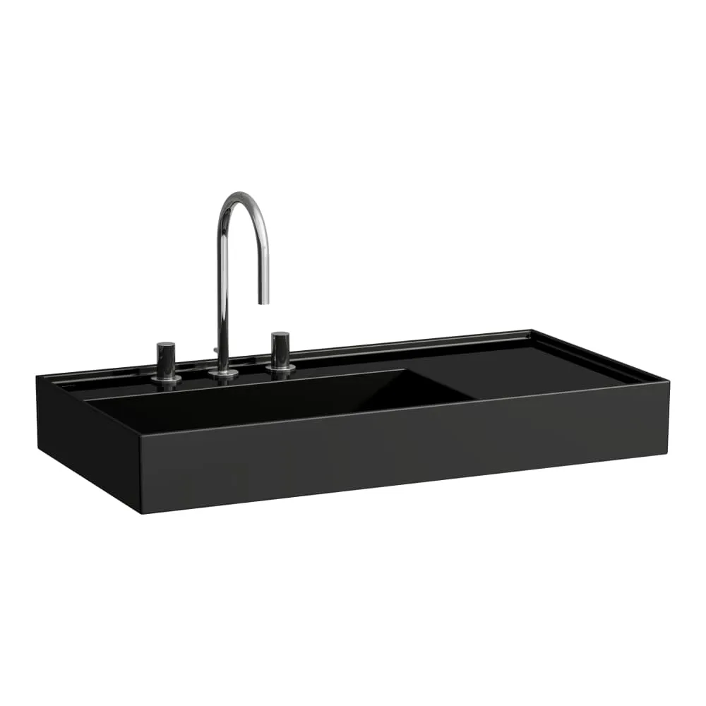 LAUFEN Kartell LAUFEN Aufsatzwaschtisch, wandgebunden, Ablage rechts, mit verdecktem Ablauf 900 x 460 x 120 mm #H8183380201111 - 020 - Schwarz glänzend