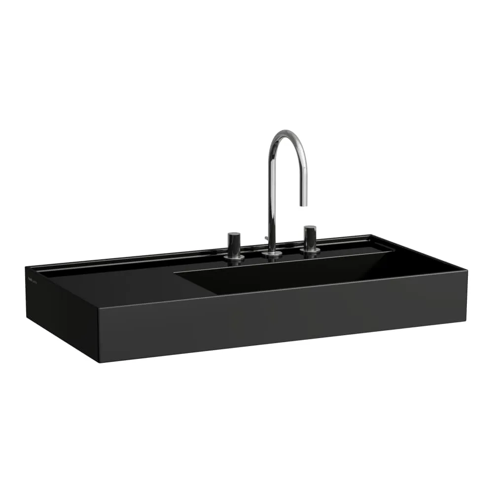 LAUFEN Kartell LAUFEN Waschtisch, Ablage links, mit verdecktem Ablauf 900 x 460 x 120 mm #H8103390208151 - 020 - Schwarz glänzend