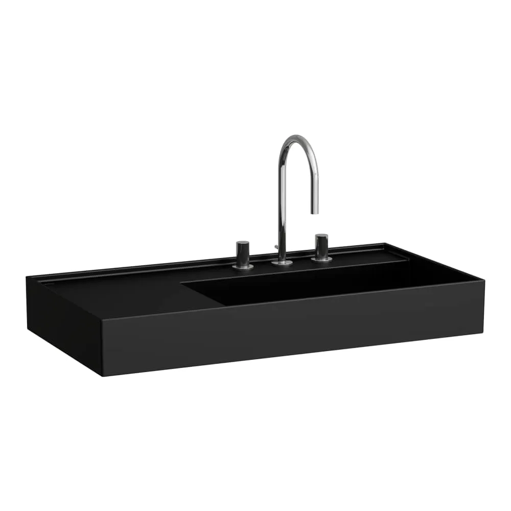 LAUFEN Kartell LAUFEN Waschtisch, Ablage links, mit verdecktem Ablauf 900 x 460 x 120 mm #H8103397168151 - 716 - Schwarz matt