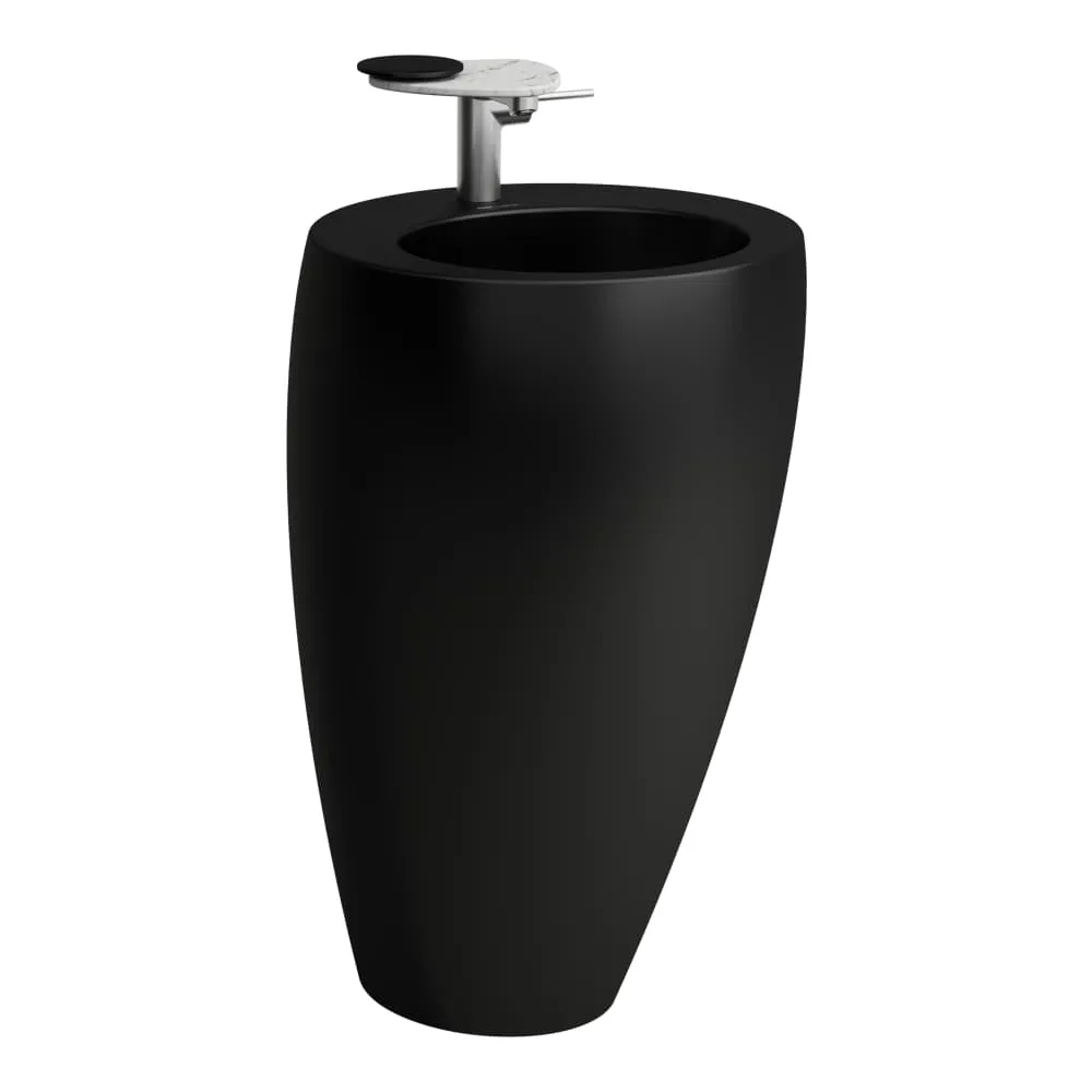 LAUFEN ILBAGNOALESSI Waschtisch mit integrierter Säule, mit Wandanbindung, ohne Überlauf, inkl. Ablaufventil mit Ventilabdeckung Keramik 520 x 530 x 850 mm #H8119717161091 - 716 - Schwarz matt