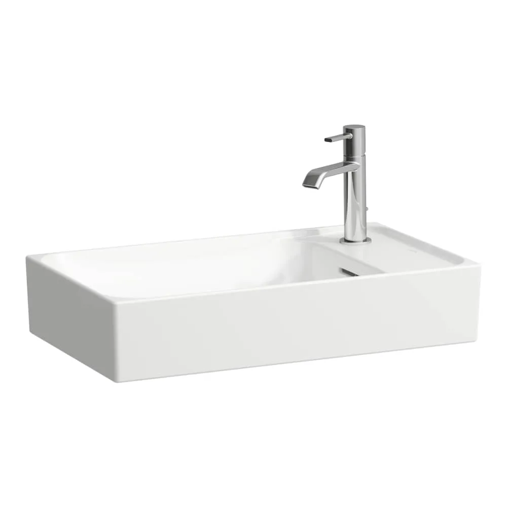 LAUFEN MEDA Waschtisch-Schale, mit Hahnlochbank links / rechts, Rückwand glasiert 600 x 350 x 150 mm #H8121134001141 - 400 - Weiẞ LCC (LAUFEN Clean Coat)