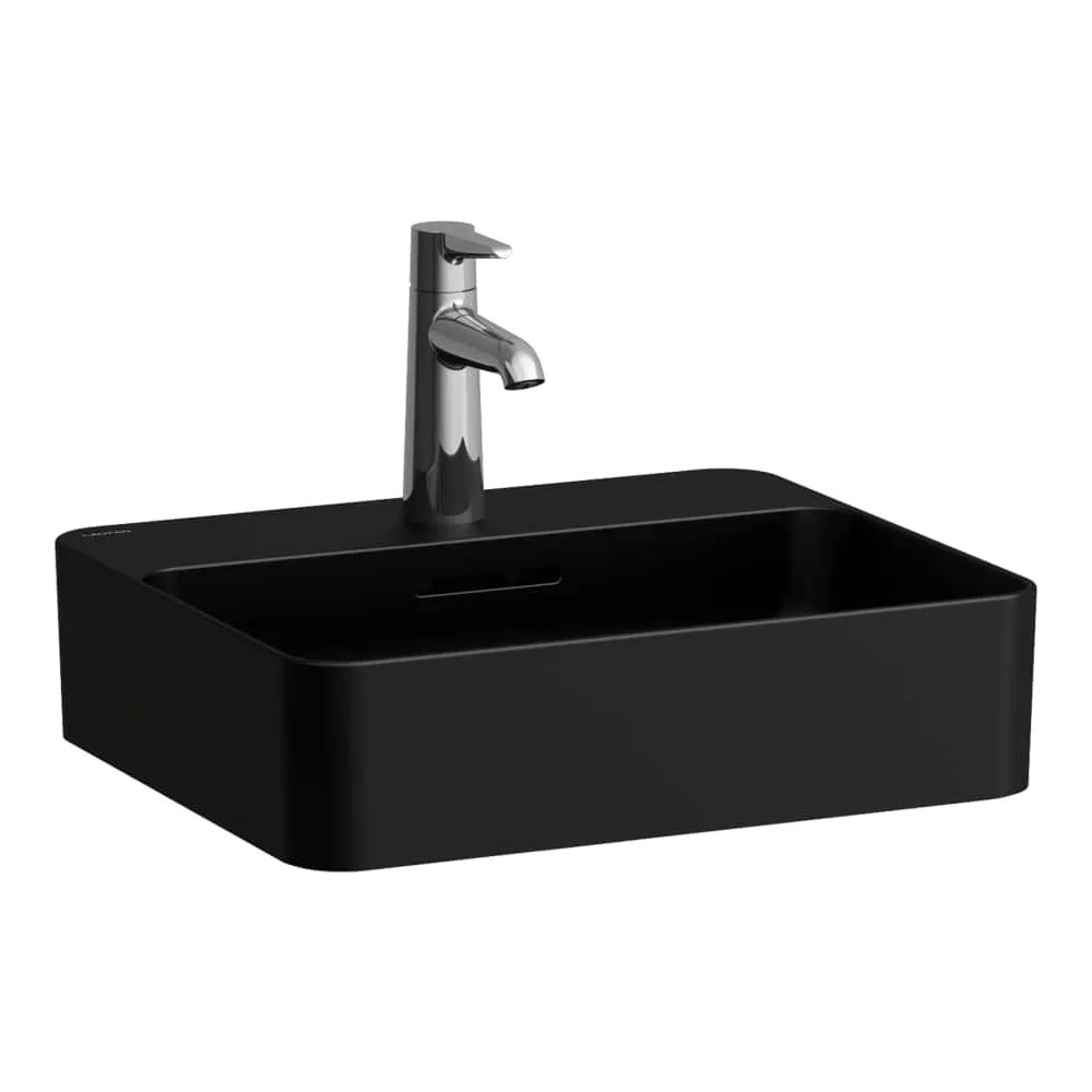 LAUFEN VAL Waschtisch-Schale, mit Armaturenbank 450 x 380 x 115 mm #H8122807161091 - 716 - Schwarz matt