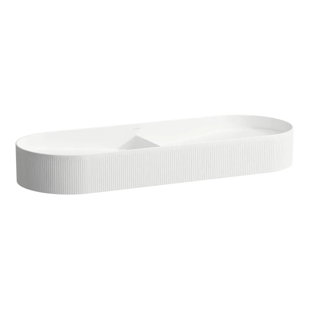 LAUFEN SONAR Doppelwaschtisch-Schale mit Oberflächenstruktur, inkl. Keramikabdeckung für Ablaufventil 1000 x 370 x 130 mm #H8123494001121 - 400 - Weiẞ LCC (LAUFEN Clean Coat)