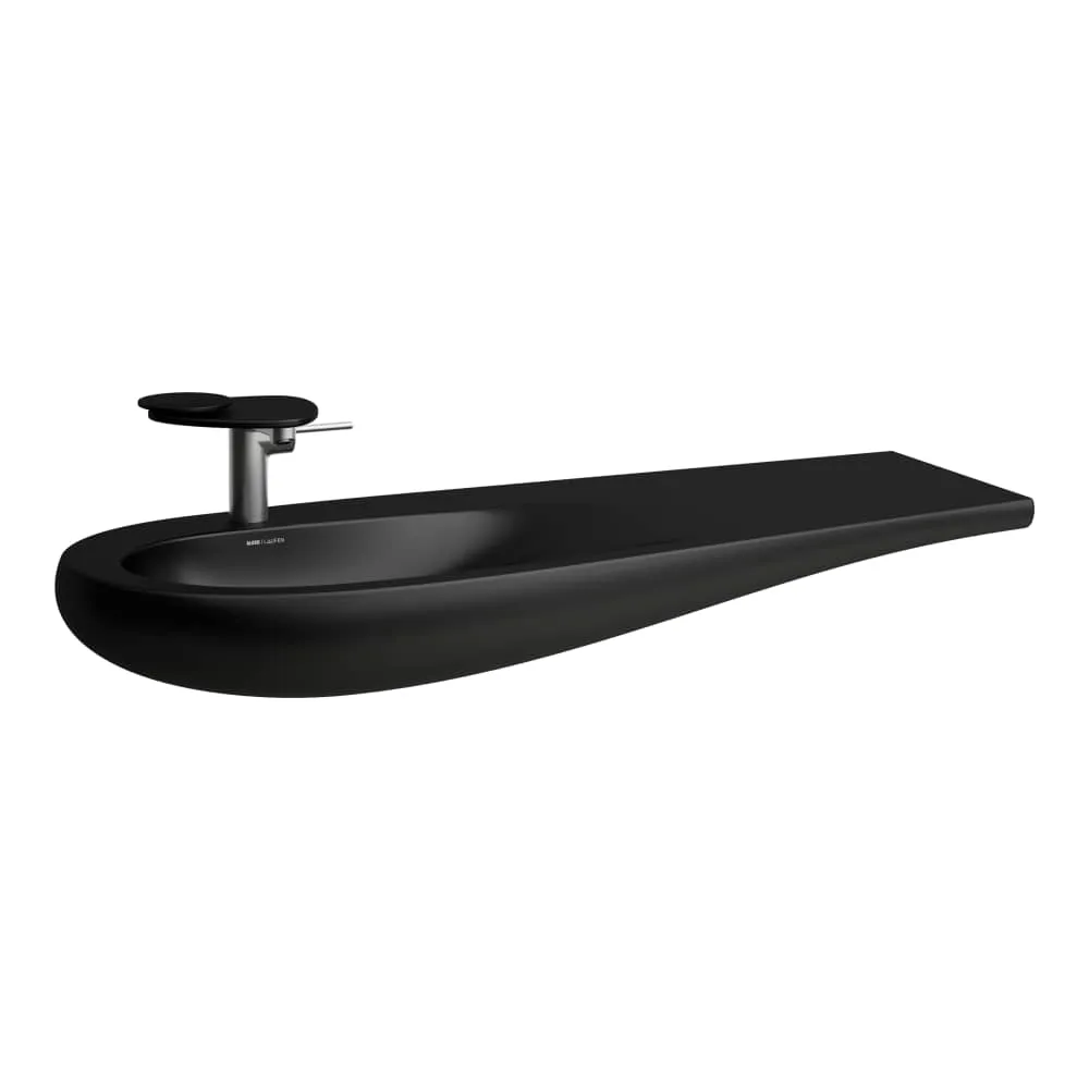 LAUFEN ILBAGNOALESSI Möbelwaschtisch, Ablage rechts, mit verdecktem Überlauf, inkl. Ablaufventil mit Ventilabdeckung Keramik 1200 x 500 x 165 mm #H8149737161041 - 716 - Schwarz matt