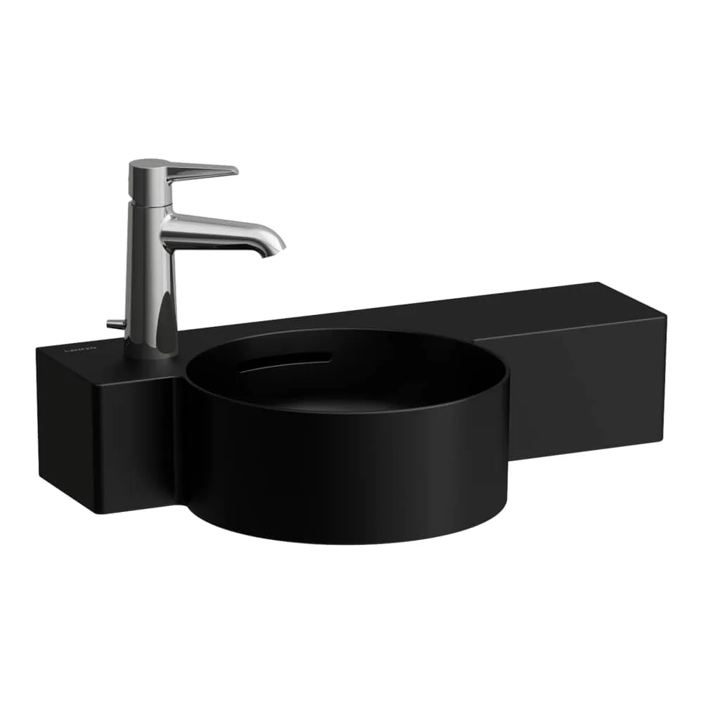 LAUFEN VAL Handwaschbecken rund, Ablage rechts, schneidbar bis 430 mm 550 x 315 x 115 mm #H8152837161091 - 716 - Schwarz matt