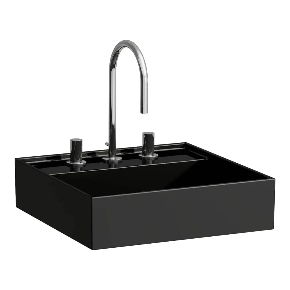 LAUFEN Kartell LAUFEN Aufsatzhandwaschbecken, wandgebunden, mit verdecktem Ablauf 460 x 460 x 120 mm #H8183310201581 - 020 - Schwarz glänzend