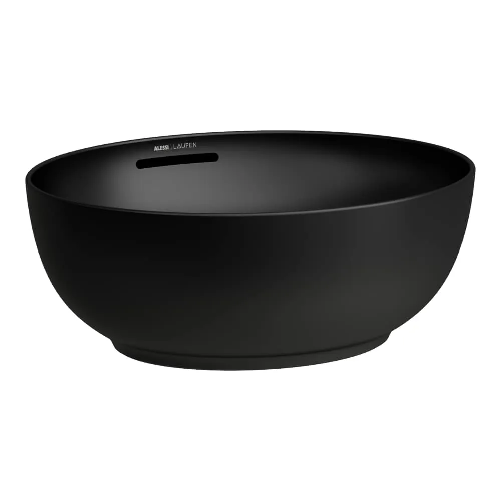 LAUFEN ILBAGNOALESSI Waschtisch-Schale mit Überlaufkanal, oval, inkl. Ablaufventil mit Ventilabdeckung Keramik 450 x 405 x 170 mm #H8189767161091 - 716 - Schwarz matt