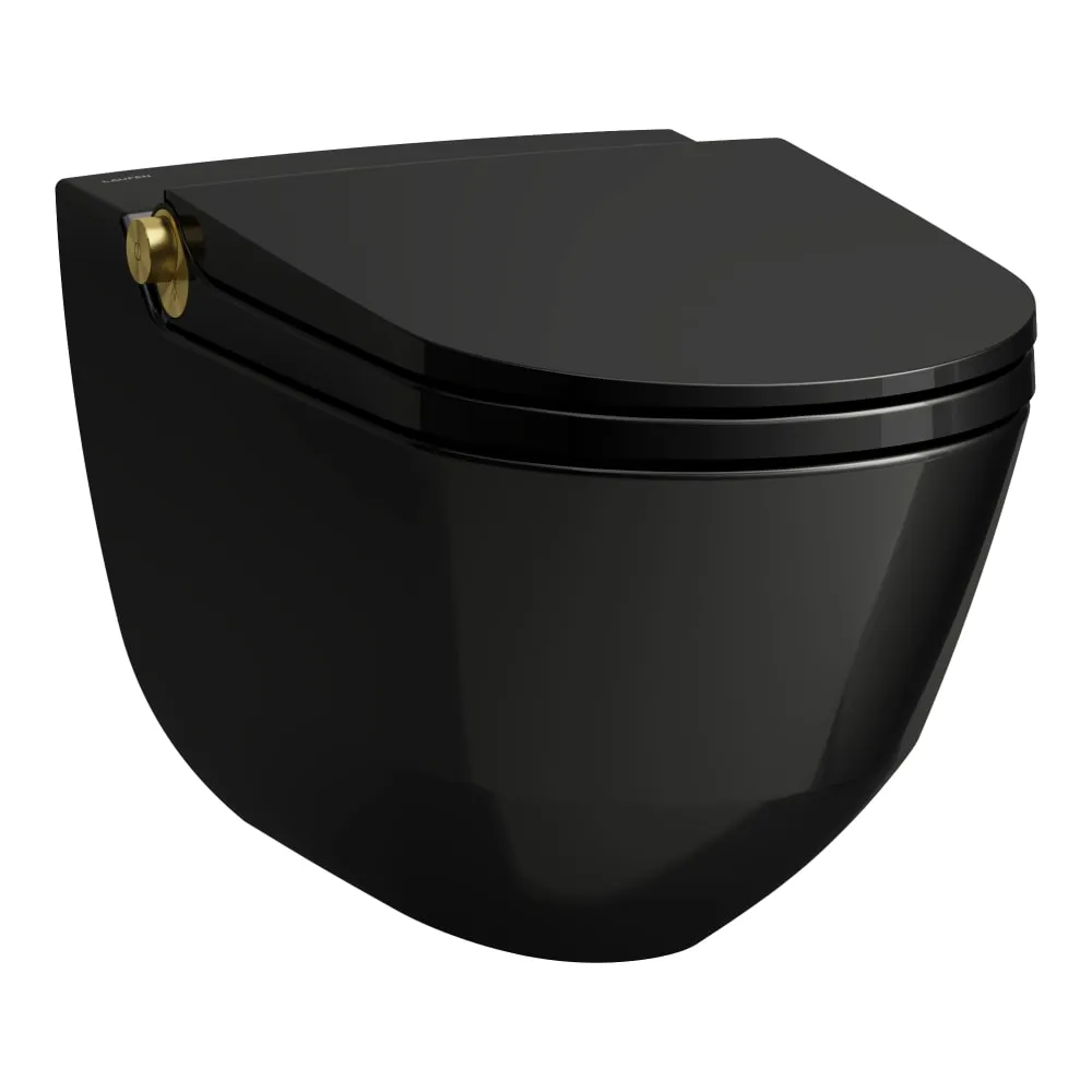 LAUFEN CLEANET RIVA Dusch-WC, wandhängend, Tiefspüler, ohne Spülrand, inkl. WC-Sitz mit Deckel, abnehmbar, mit Absenkautomatik, inkl. Fernbedienung mit Touchscreen 600 x 395 x 415 mm #H8206910220001 - 022 - Schwarz glänzend mit gold poliert