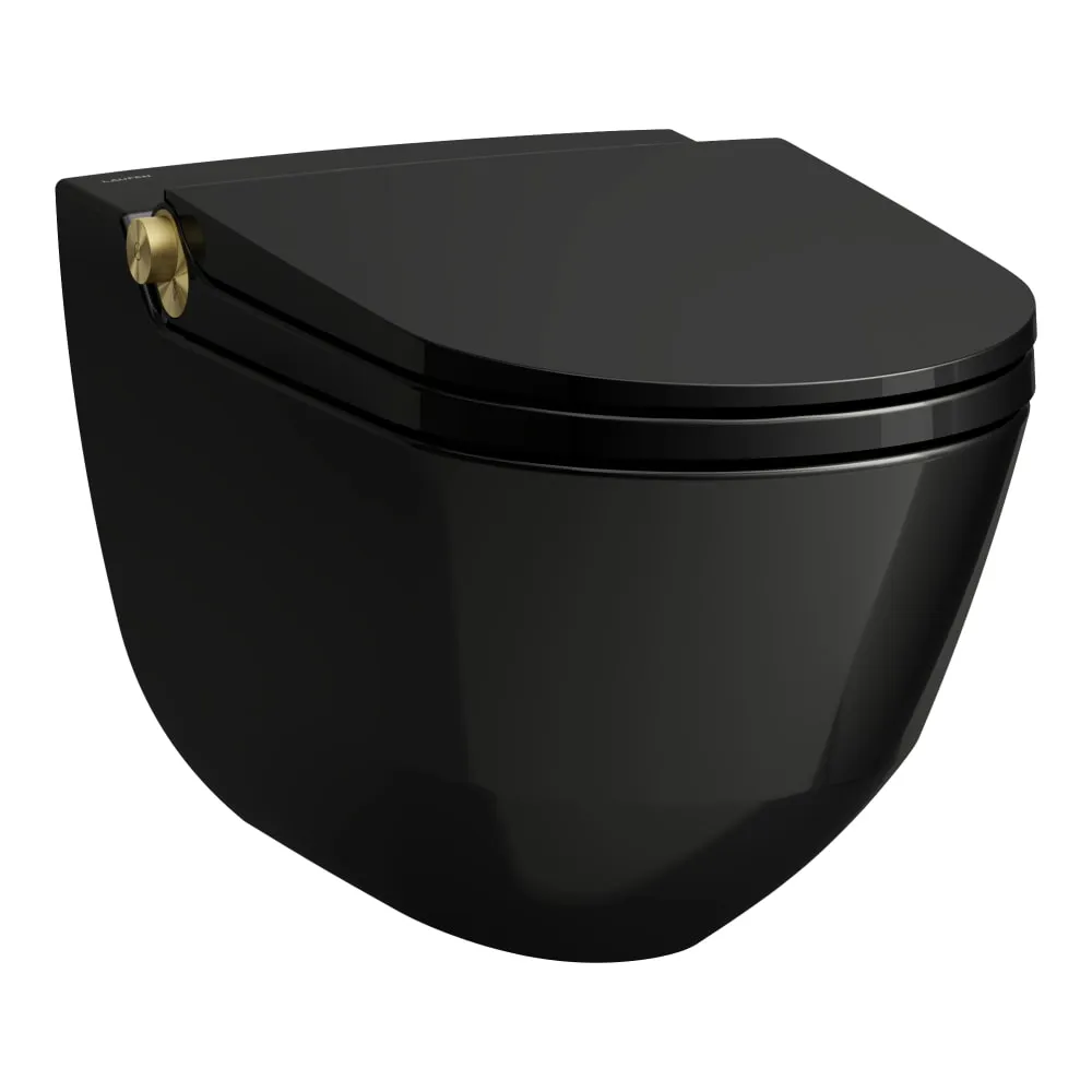 LAUFEN CLEANET RIVA Dusch-WC, wandhängend, Tiefspüler, ohne Spülrand, inkl. WC-Sitz mit Deckel, abnehmbar, mit Absenkautomatik, inkl. Fernbedienung mit Touchscreen 600 x 395 x 415 mm #H8206910230001 - 023 - Schwarz glänzend mit Blassgold matt