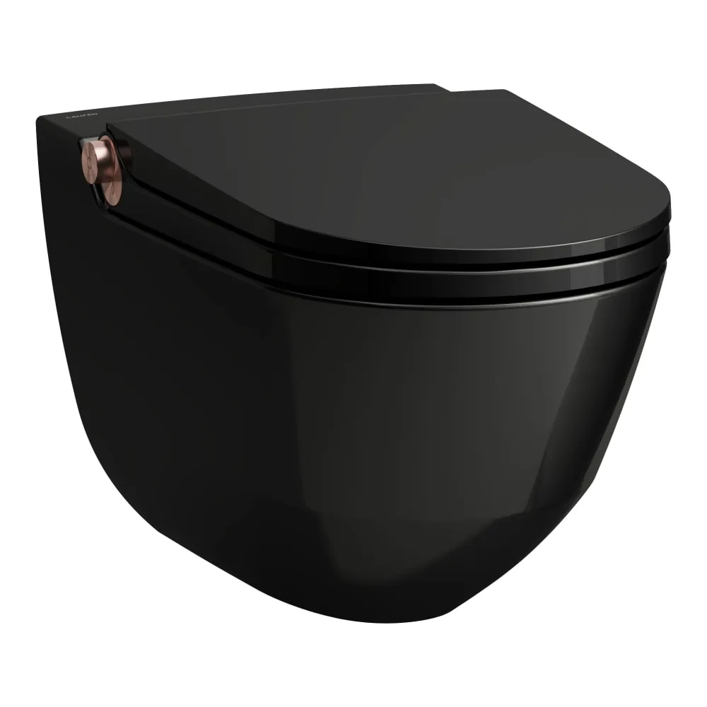 LAUFEN CLEANET RIVA Dusch-WC, wandhängend, Tiefspüler, ohne Spülrand, inkl. WC-Sitz mit Deckel, abnehmbar, mit Absenkautomatik, inkl. Fernbedienung mit Touchscreen 600 x 395 x 415 mm #H8206910240001 - 024 - Schwarz glänzend mit Roségold poliert