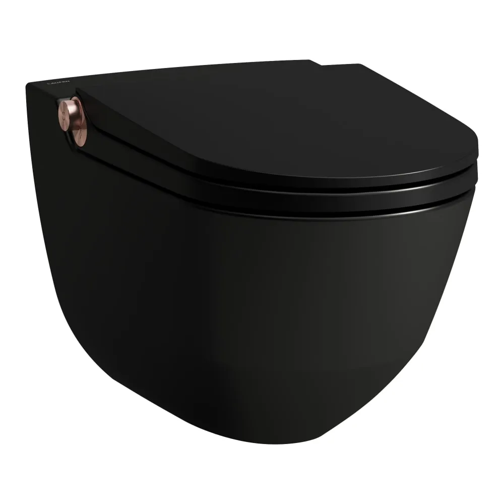 LAUFEN CLEANET RIVA Dusch-WC, wandhängend, Tiefspüler, ohne Spülrand, inkl. WC-Sitz mit Deckel, abnehmbar, mit Absenkautomatik, inkl. Fernbedienung mit Touchscreen 600 x 395 x 415 mm #H8206917190001 - 719 - Schwarz matt mit Roségold poliert