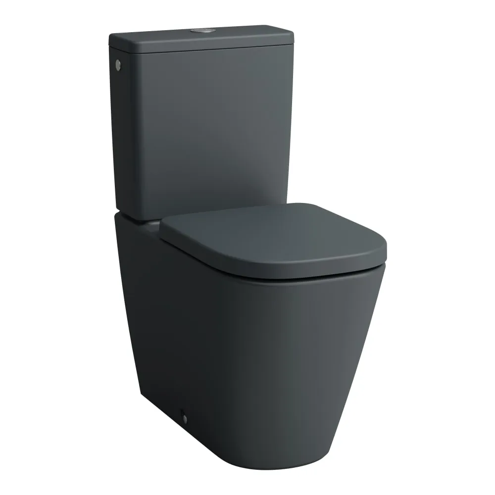 LAUFEN MEDA Stand-WC für aufgesetzten Spülkasten, Silent Flush, Tiefspüler, spülrandlos, Abgang waagerecht oder senkrecht 680 x 360 x 440 mm #H8241117580001 - 758 - Graphit matt