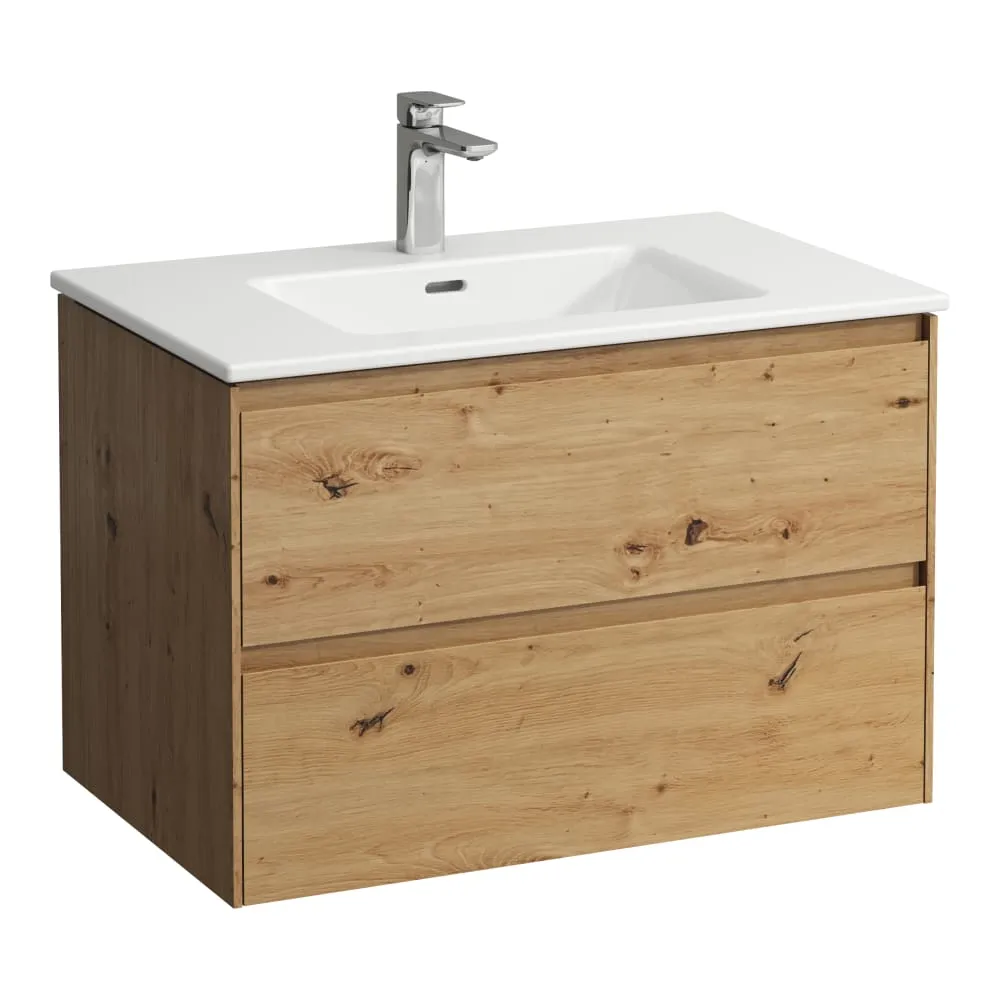 LAUFEN Komplettset 800: Pro "slim" Waschtisch H817965 weiß, 1 Hahnloch + Lani Waschtischunterbau H404052, 2 Schubladen 800 x 500 x 535 mm #H8649652671041 - 267 - Wildeiche