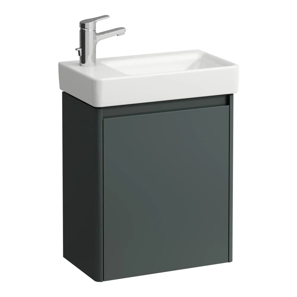 LAUFEN Komplettset 480: PRO S Waschtisch H815955 weiß, 1 Hahnloch + BASE 2.0 Waschtischunterbau H411231, 1 Tür, Scharnier links 480 x 280 x 605 mm #H8659652661041 - 266 - Verkehrsgrau
