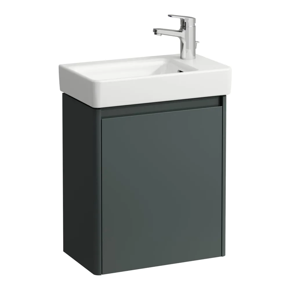 LAUFEN Komplettset 480: PRO S Waschtisch H815954 weiß, 1 Hahnloch + BASE 2.0 Waschtischunterbau H411232, 1 Tür, Scharnier rechts 480 x 280 x 605 mm #H8659642661041 - 266 - Verkehrsgrau