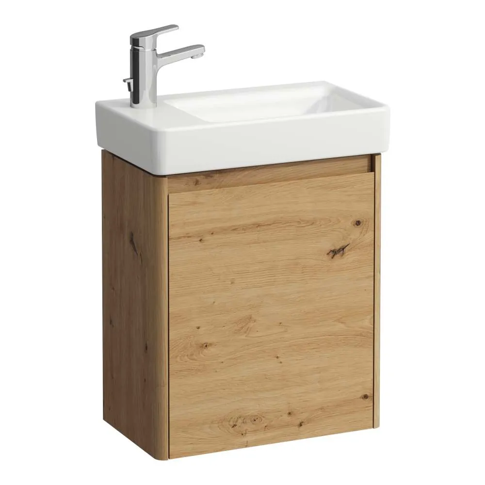LAUFEN Komplettset 480: PRO S Waschtisch H815955 weiß, 1 Hahnloch + BASE 2.0 Waschtischunterbau H411231, 1 Tür, Scharnier links 480 x 280 x 605 mm #H8659652671041 - 267 - Wildeiche