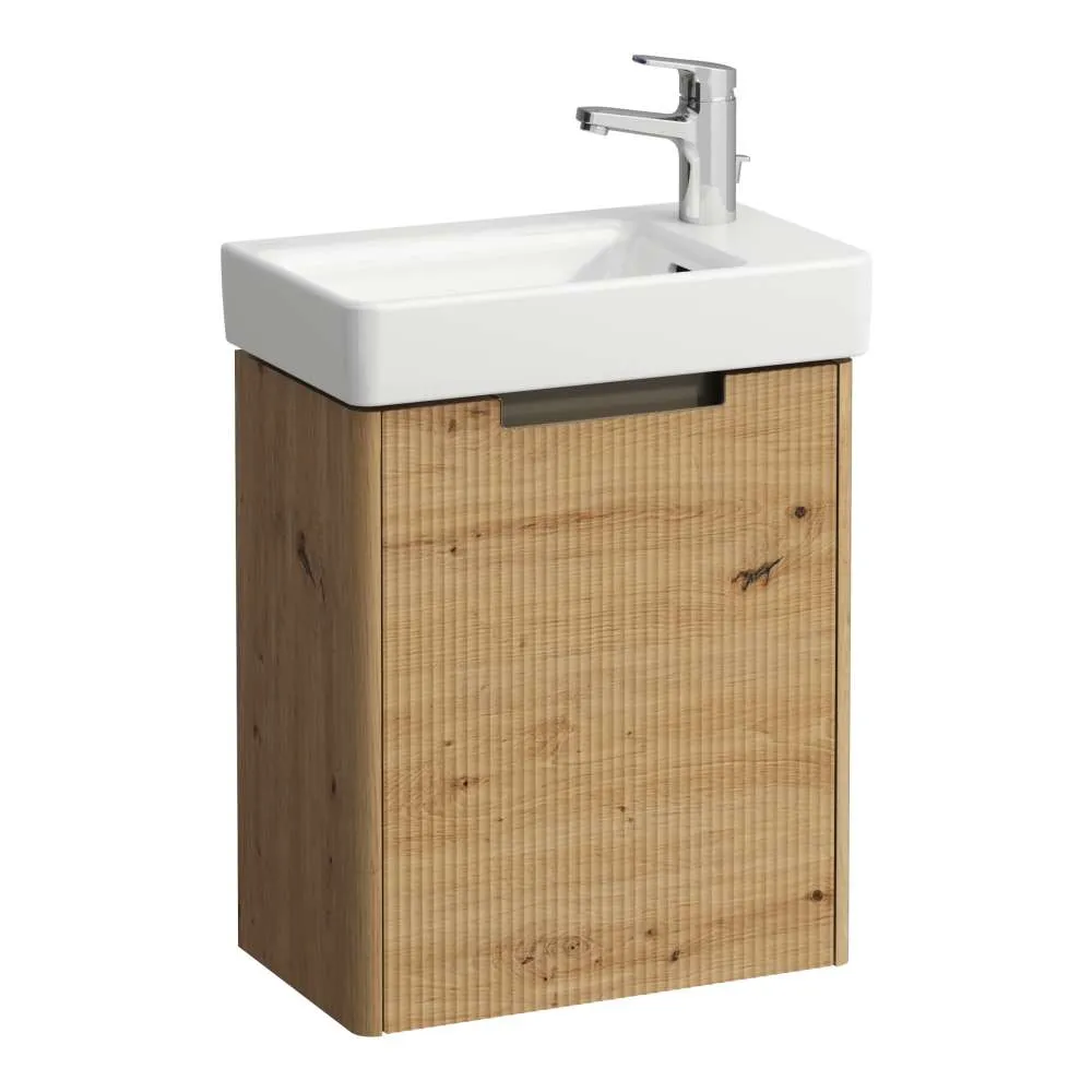 LAUFEN Komplettset 480: PRO S Waschtisch H815954 weiß, 1 Hahnloch +JUNA Waschtischunterbau H411452, 1 Tür, Scharnier rechts 480 x 280 x 605 mm #H8659672671041 - 267 - Wildeiche