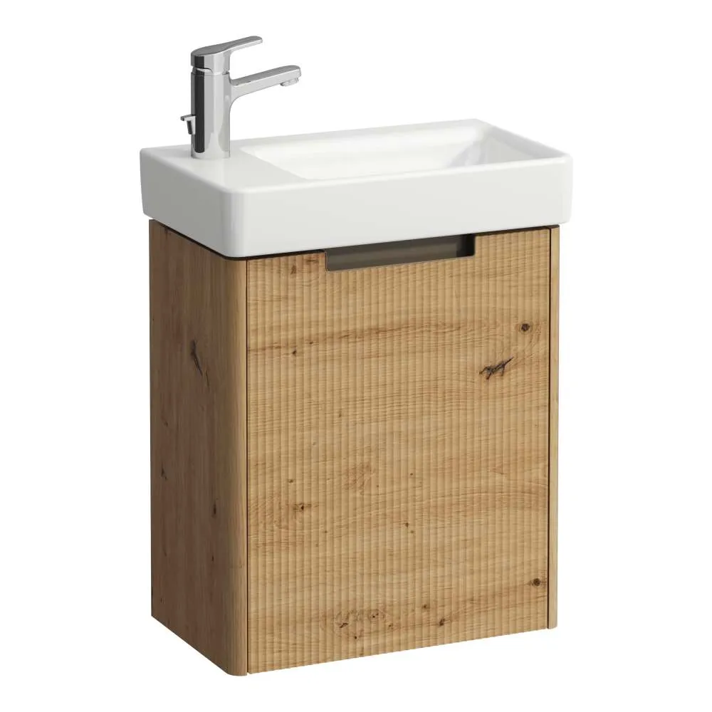 LAUFEN Komplettset 480: PRO S Waschtisch H815955 weiß, 1 Hahnloch + JUNA Waschtischunterbau H411451, 1 Tür, Scharnier links 480 x 280 x 605 mm #H8659662671041 - 267 - Wildeiche
