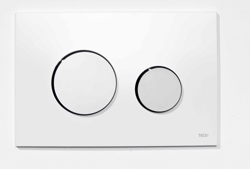 Picture of TECEloop toilet flush plate white plastic bright chrome buttons dual-flush system 9240627