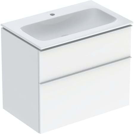 GEBERIT iCon Set mobilya lavabo dar ağızlı, makyaj üniteli, iki çekmeceli ve lavabo bağlantılı Lavabo: beyaz / KeraTect Gövde ve ön kısım: kum grisi / parlak lake Kulp: kum grisi / mat toz boyalı #502.331.JL.1 resmi