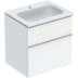 Bild von GEBERIT iCon Set Möbelwaschtisch schmaler Rand, mit Unterschrank, zwei Schubladen und Waschbeckenanschluss #502.335.01.2 - Waschtisch: weiß Korpus und Front: weiß / lackiert hochglänzend Griff: hoch-glanzverchromt