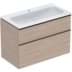 Bild von GEBERIT iCon Set Möbelwaschtisch schmaler Rand, mit Unterschrank, zwei Schubladen und Waschbeckenanschluss #502.337.JL.1 - Waschtisch: weiß Korpus und Front: sand-grau / lackiert hochglänzend Griff: sand-grau / pulverbeschichtet matt