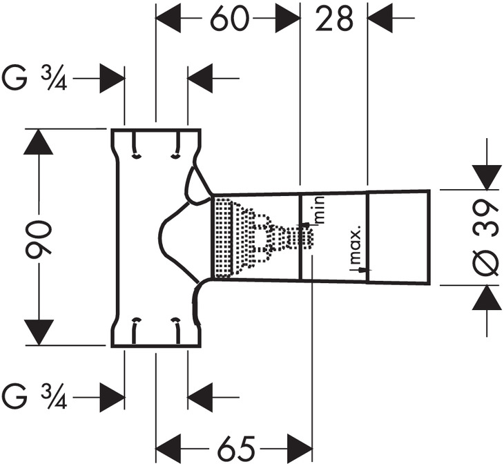 Obrázek HANSGROHE Základní těleso 130 l/min pro uzavírací ventil pod omítku s vřetenem DN20 #15970180