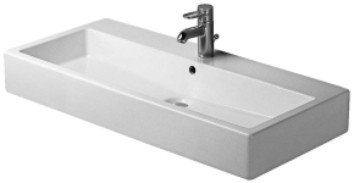 Зображення з  DURAVIT Washbasin 045410 Design by Duravit #0454100000 - p Color 00, White High Gloss, Number of washing areas: 1 Middle, Number of faucet holes per wash area: 1 Middle, Overflow: Yes, Underside glazed 1000 mm