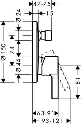 Зображення з  HANSGROHE Metris S Single lever bath mixer for concealed installation 31465000 chrome