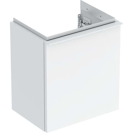Picture of GEBERIT iCon cabinet for handrinse basin, with one door Body and front: white / high-gloss coated Handle: gloss chrome-plated #502.301.01.2