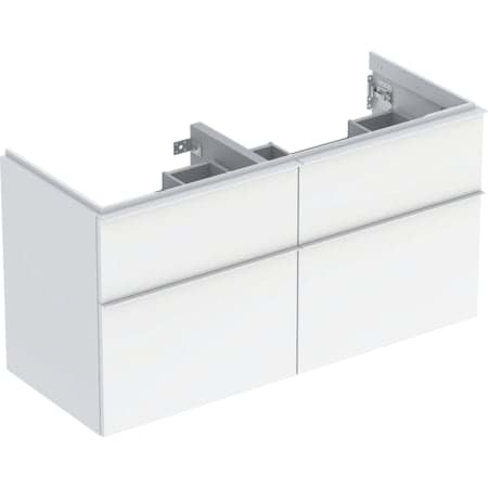 Picture of GEBERIT iCon cabinet for double washbasin, with four drawers Body and front: white / high-gloss coated Handle: gloss chrome-plated #502.309.01.2