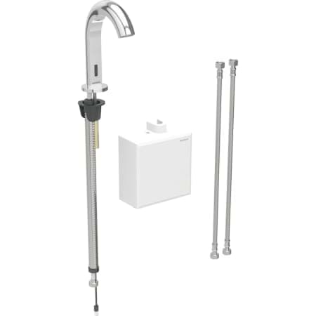 Picture of GEBERIT Piave basin mixer, free-standing, battery-operated, with surface-mounted function box #116.168.21.1 - high-gloss chrome-plated